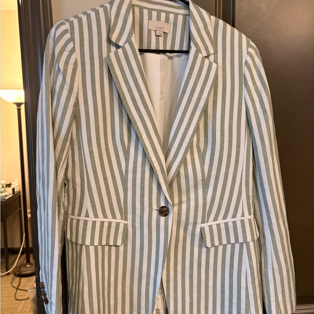 LOFT Sage and White Striped Jacket